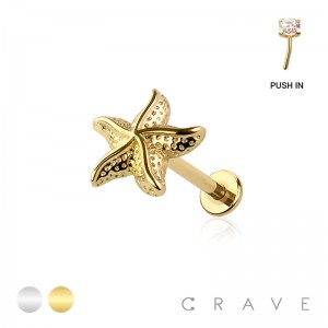 STARFISH TOP THREADLESS (PUSH IN) 316L SURGICAL STEEL LABRET SET